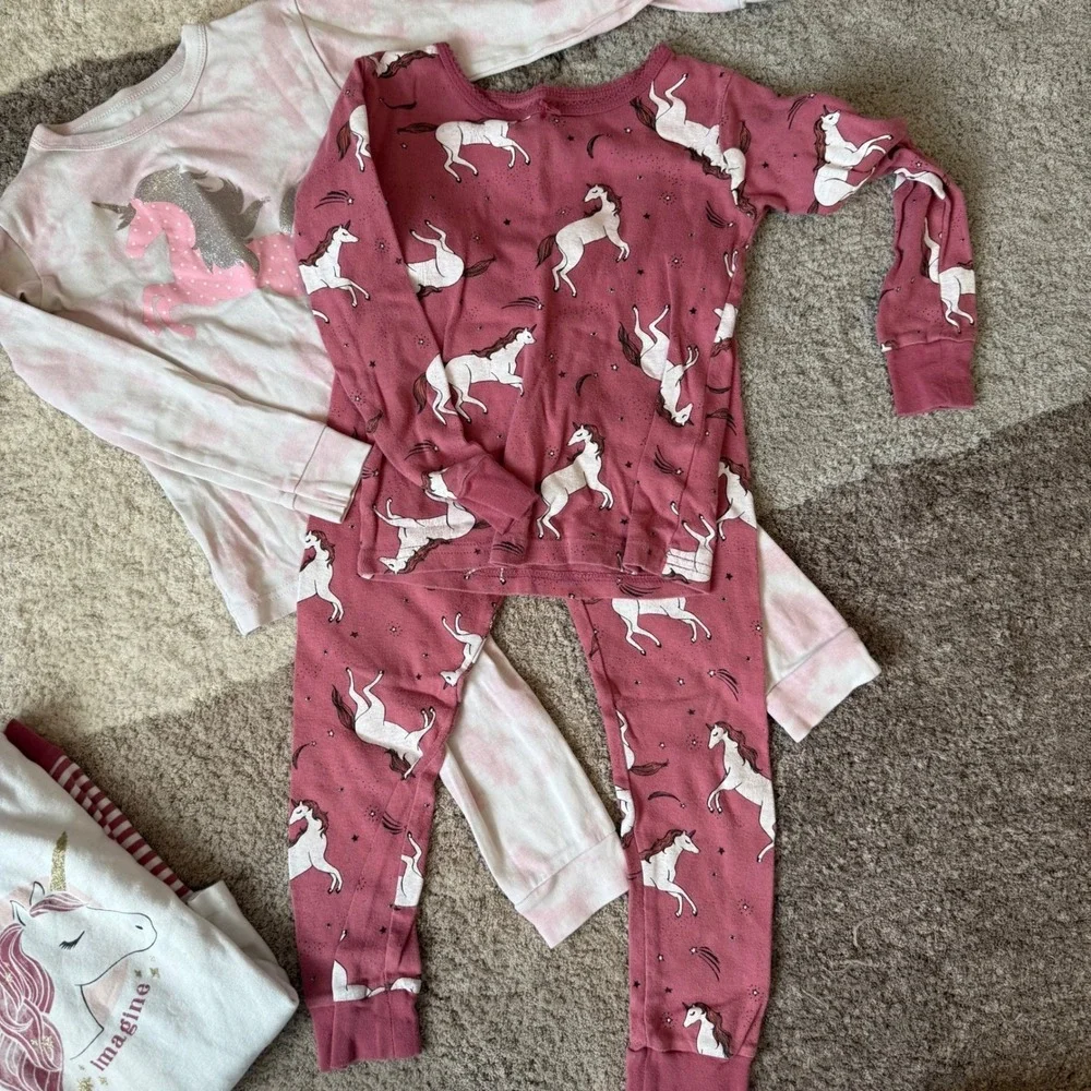 Carter's Girls 3-Pack Unicorn Pajama Set Baby Gap Pink Mauve Size 5 Long Sleeve